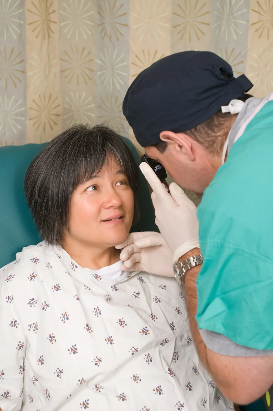 A doctor examining a woman's neck