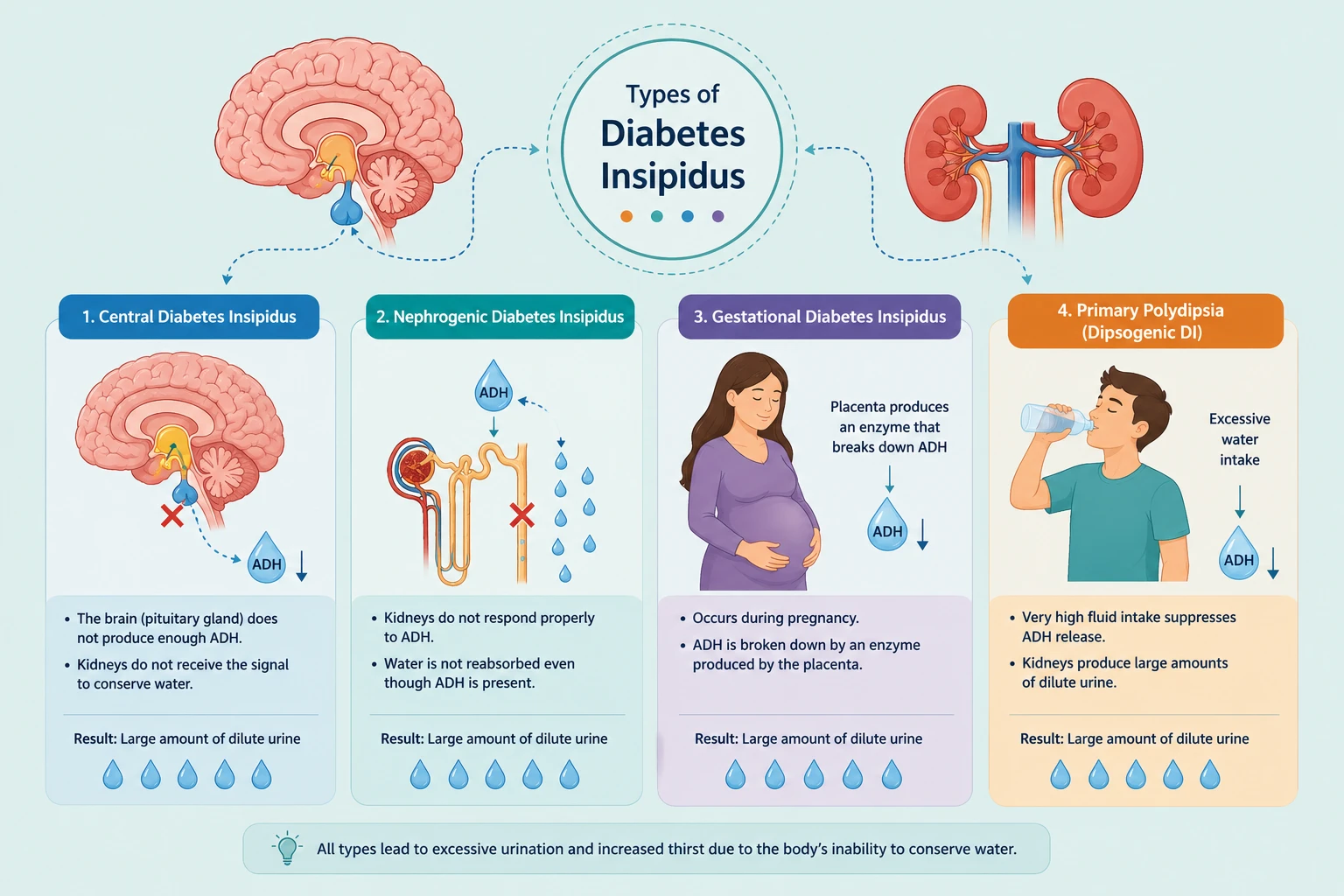 Types of diabetes insipidus - central versus nephrogenic, explained in DHA Lahore