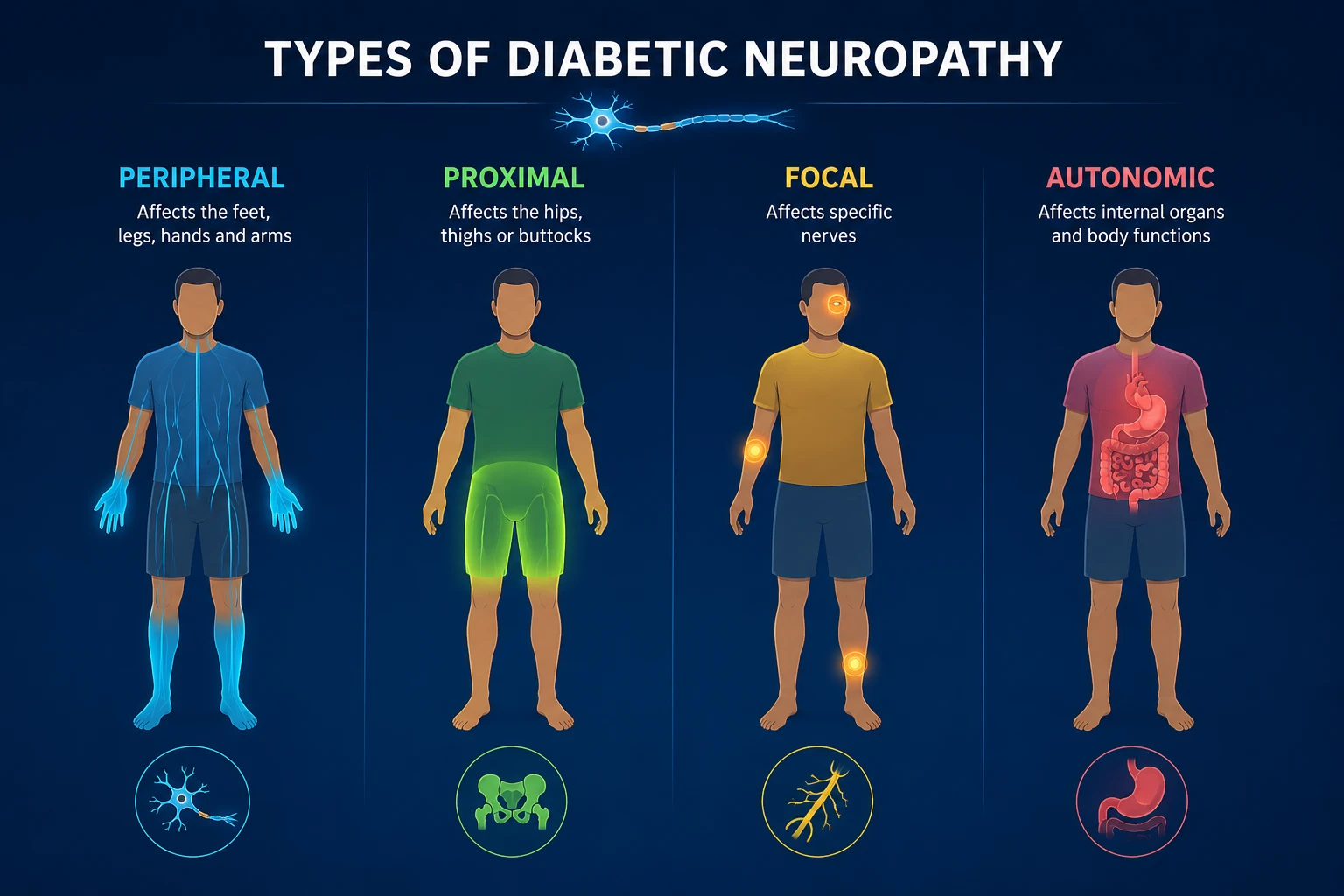Types of diabetic neuropathy - peripheral, proximal, focal and autonomic, explained in DHA Lahore