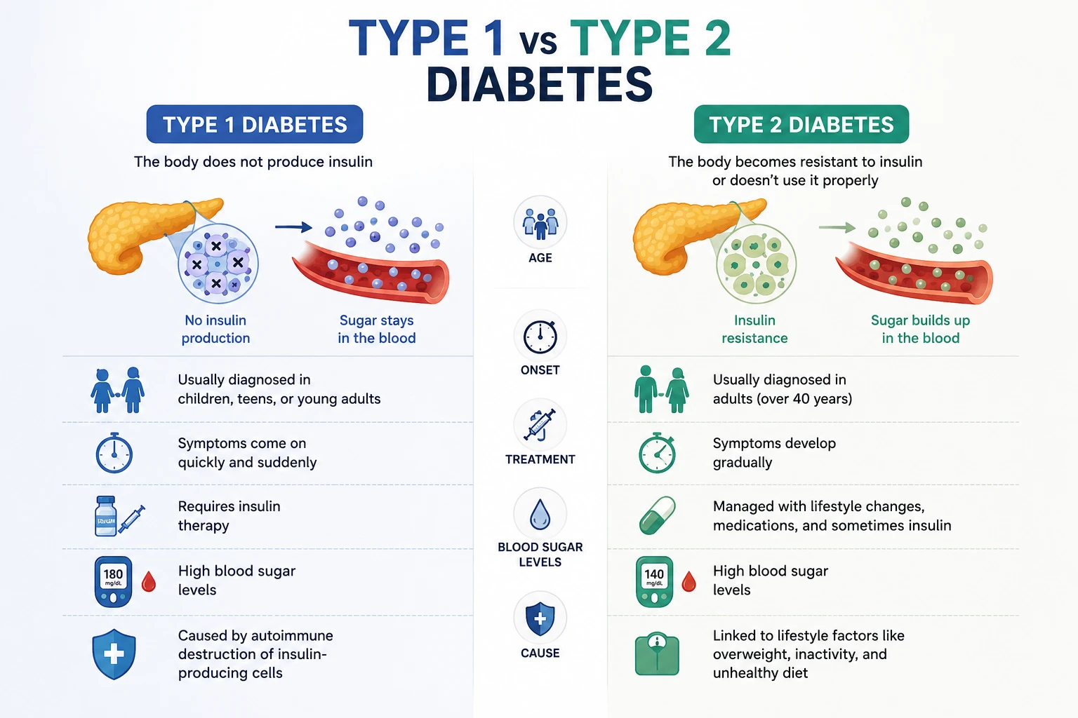 Type 1 vs type 2 diabetes comparison chart explained by Dr. Rizwan Niazi in DHA Lahore